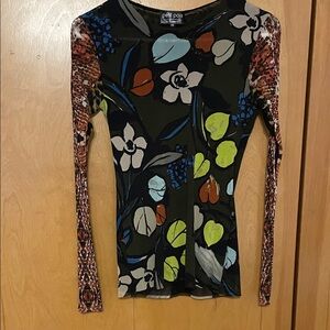 Viviana Floral Long Sleeve Top - Black, Blue, Green